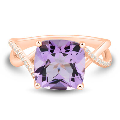 Amethyst and Diamond Accent Ring in 10K Rose Gold 