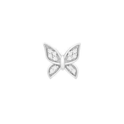Single Stud Earring Butterfly with Diamond Accents in 10K White Gold