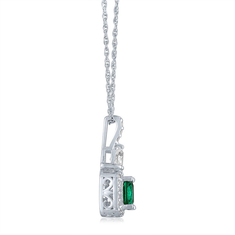 Lab-Created Emerald and Lab-Created White Sapphire Halo Pendant in Sterling Silver