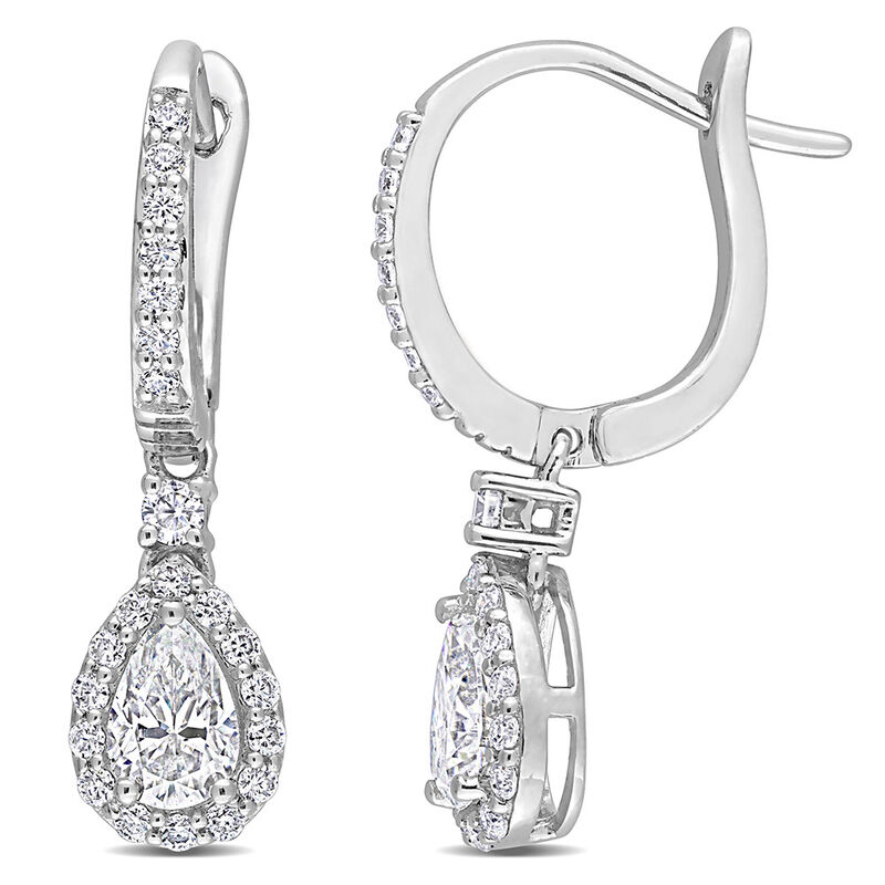 Moissanite Drop Earrings with Pear-Shape in Sterling Silver &#40;1 3/8 ct. tw.&#41;