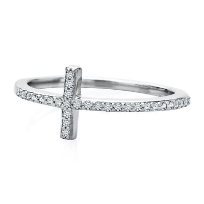 Diamond Cross Ring in Sterling Silver (1/8 ct. tw.)