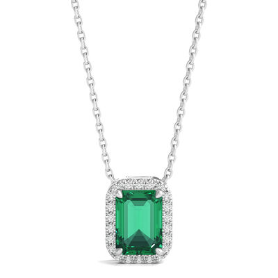 Lab-Created Emerald Pendant with Lab-Created White Sapphires in Sterling Silver