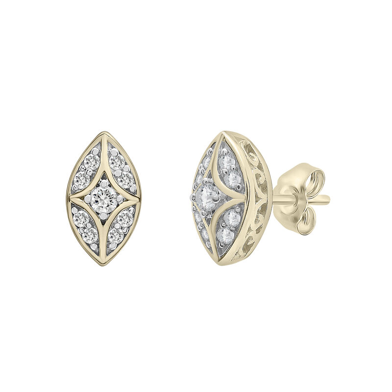 Diamond Faux-Marquise Stud Earrings in 10K Yellow Gold &#40;1/7 ct. tw.&#41;