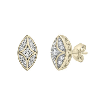 Diamond Faux-Marquise Stud Earrings in 10K Yellow Gold (1/7 ct. tw.)