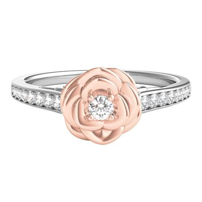 Belle Pavé Diamond Rose Ring in Sterling Silver & 10K Rose Gold (1/5 ct. tw.)