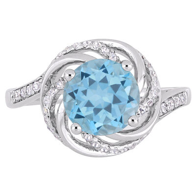 Blue & White Topaz & Diamond Ring in Sterling Silver