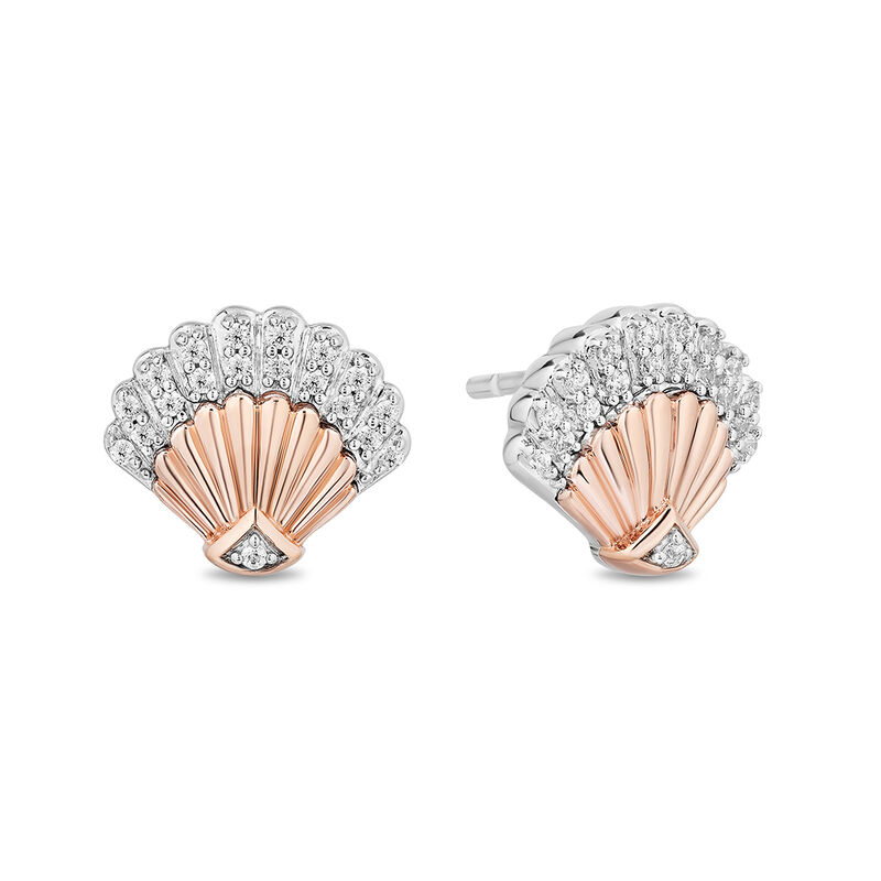 Diamond Ariel Shell Stud Earrings in Sterling Silver &amp; 10K Rose Gold &#40;1/8 ct. tw.&#41;