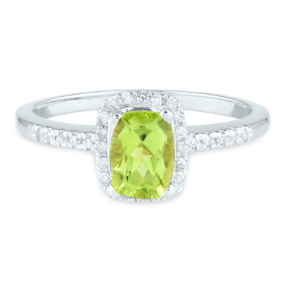Peridot and Diamond Ring in 10K White Gold (1/10 ct. tw.)
