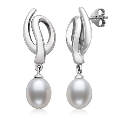 Freshwater Cultured Pearl Drop Earrings in Sterling Silver