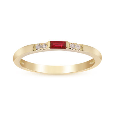 Ruby & Diamond Accent Stacking Ring in 10K Yellow Gold
