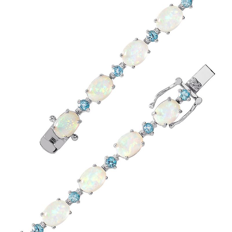 Lab Created Opal &amp; Swiss Blue Topaz Tennis Bracelet in Sterling Silver