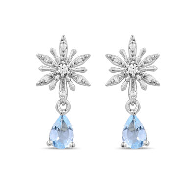 Elsa Earrings with Diamonds & Aquamarine in Sterling Silver (1/10 ct. tw.)