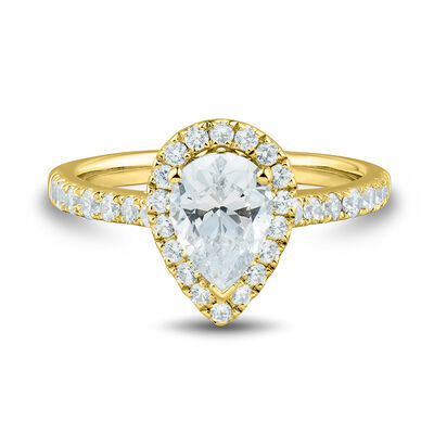 Lab Grown Diamond Pear-Shaped Engagement Ring with Halo in 14K Yellow Gold
