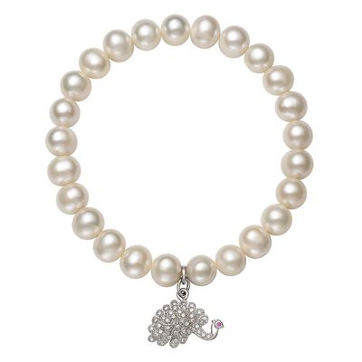 Freshwater Cultured Pearl & Cubic Zirconia Peacock Bracelet in Sterling Silver
