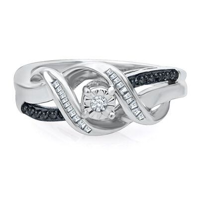 1/5 ct. tw. Black & White Diamond Promise Twist Ring in Sterling Silver