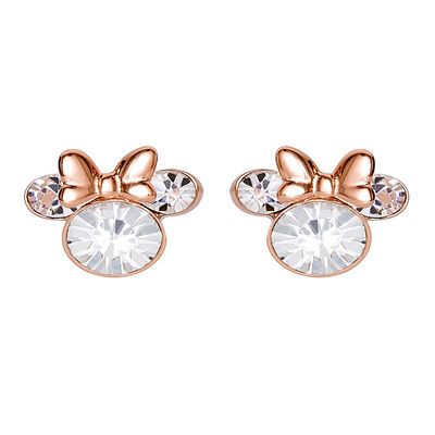Crystal Minnie Mouse Stud Earrings in Sterling Silver & 14K Rose Gold