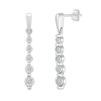 Diamond Linear Drop Earrings with Illusion Settings in 10K White Gold (1/7 ct. tw.)
