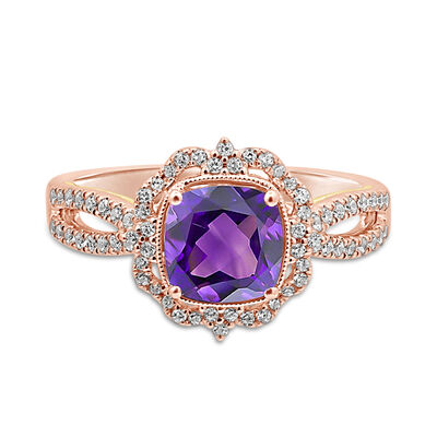 Sonia Amethyst & Diamond Engagement Ring in 14K Rose Gold (1/4 ct. tw.)