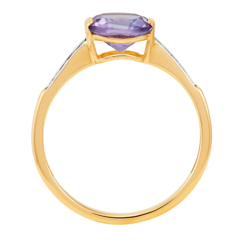Cushion-Cut Amethyst and Diamond Ring in 10K Yellow Gold &#40;1/10 ct. tw.&#41;