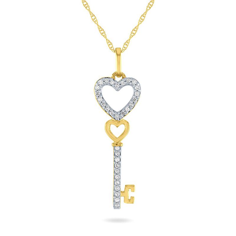 Diamond Heart Key Pendant in 10K Yellow Gold