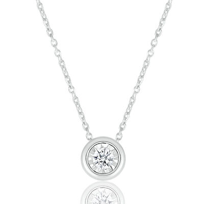 Diamond Illusion Bezel-Set Solitaire Pendant in Sterling Silver (1/10 ct. tw.)