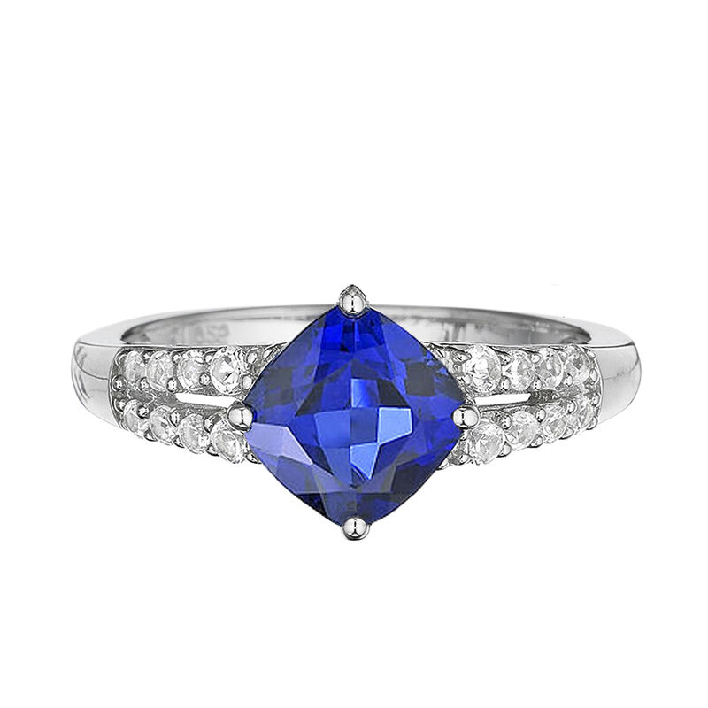 Lab Created Blue Sapphire Ring with Split-Shank Band in Sterling Silver