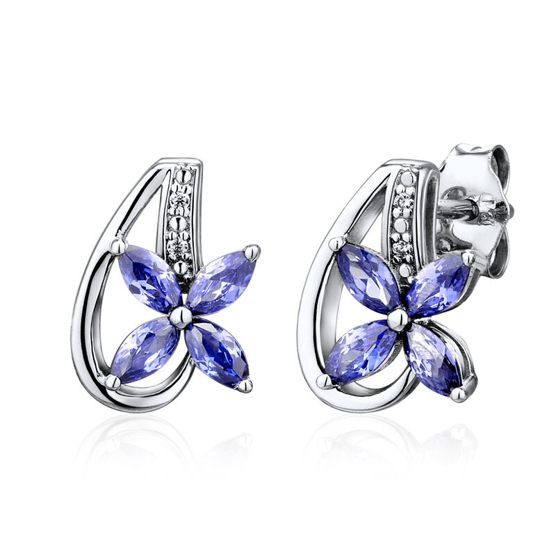 Tanzanite and Diamond Accent Flower Earrings