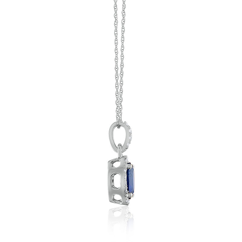 Blue Sapphire Diamond Pendant in 14K White Gold &#40;1/10 ct. tw.&#41;