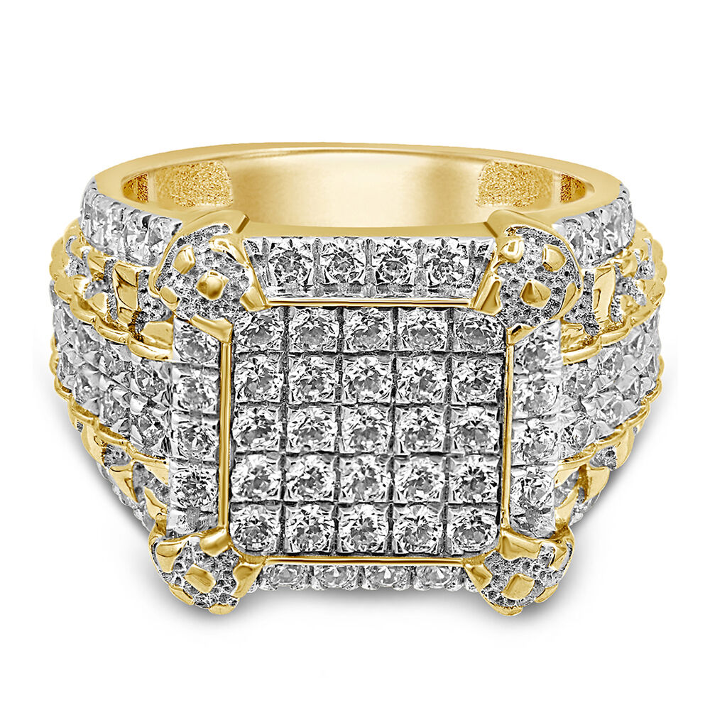 Mens 10K Yellow Gold Round White Diamond Big Square Face Pinky Ring Band  .64 ct. - JFL Diamonds & Timepieces
