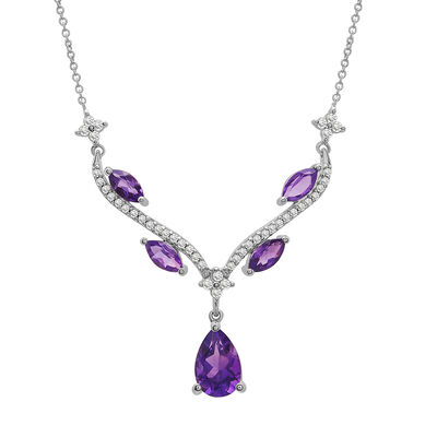 Amethyst & Lab Created White Sapphire Necklace in Sterling Silver