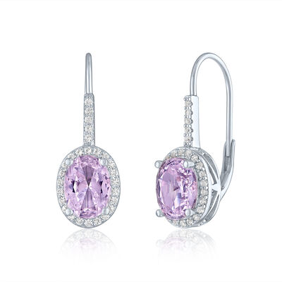 Rose de France & Lab-Created White Sapphire Halo Earrings in Sterling Silver