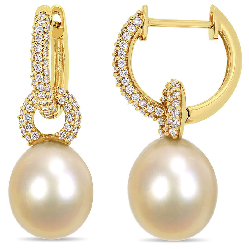 South Sea Pearl &amp; 1/2 ct. tw. Diamond Earrings in 14K Yellow Gold