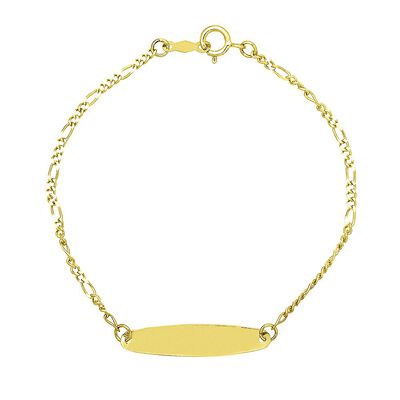 Children's Oval ID Figaro Link Bracelet in 14K Yellow Gold