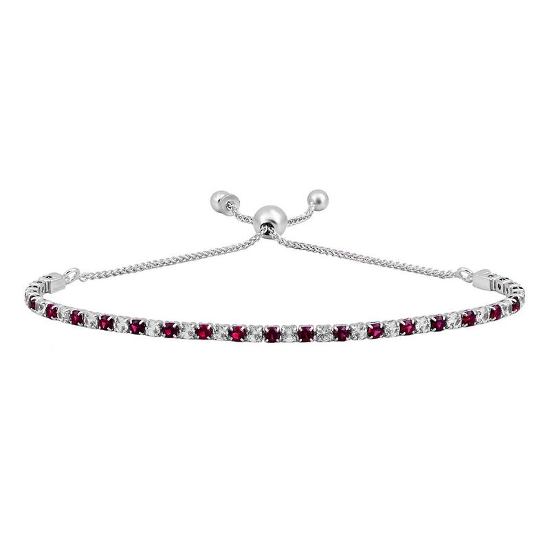 Lab Created Ruby &amp; White Sapphire Bolo Bracelet in Sterling Silver