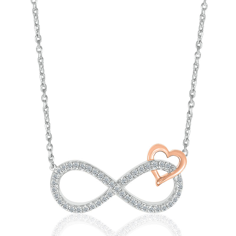 Diamond Infinity &amp; Heart Pendant in Sterling Silver &amp; 10K Rose Gold &#40;1/7 ct. tw.&#41;