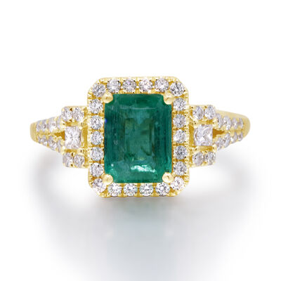 Limited Edition Emerald-Cut Emerald & Diamond Ring in 14K Yellow Gold (1/2 ct. tw.)