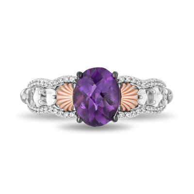 Little Mermaid Live Action Amethyst and Diamond Shell Ring in Sterling Silver and 10K Rose Gold (1/6 ct. tw.)