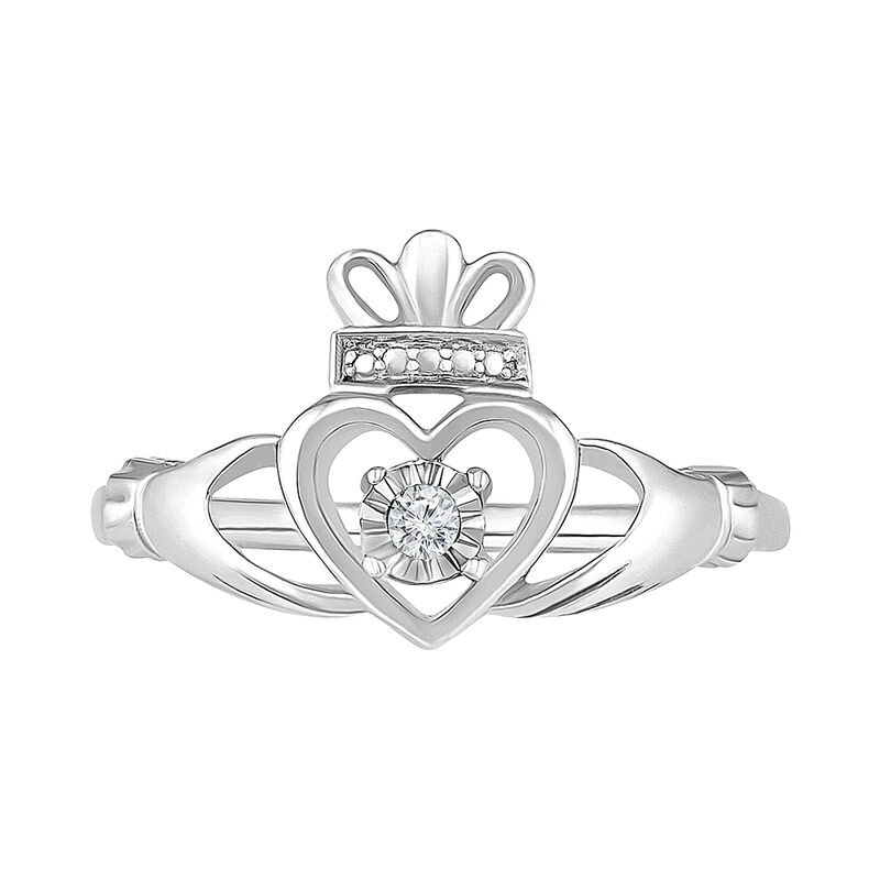 Diamond Claddagh Ring in Sterling Silver