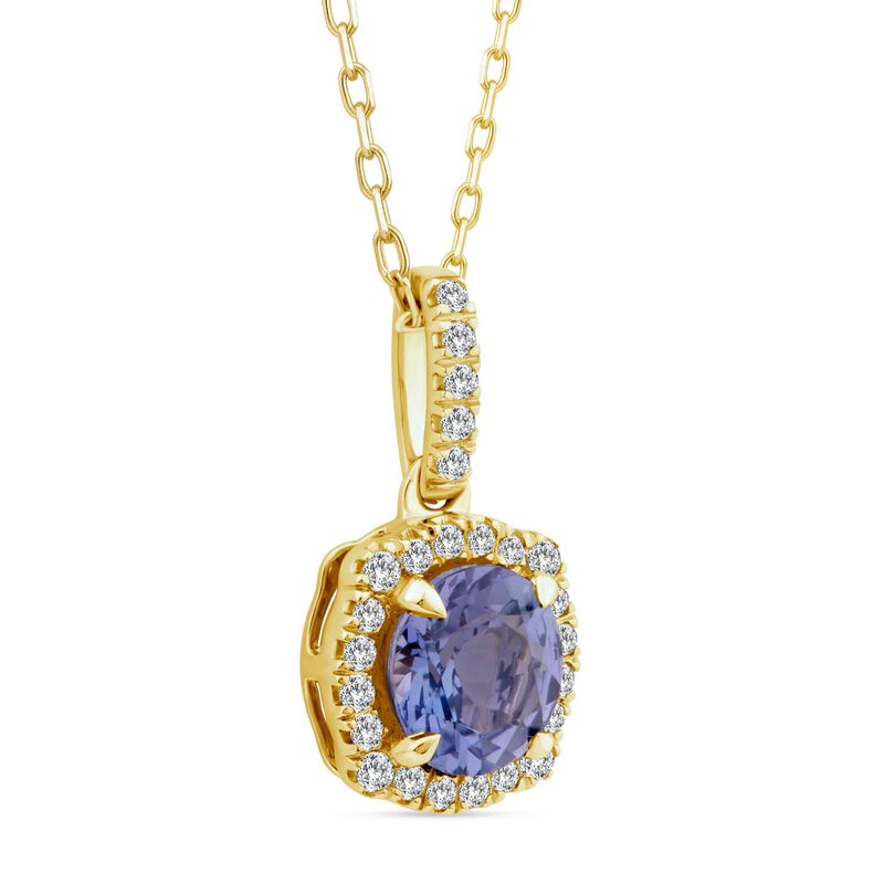 Genuine Tanzanite and Lab Diamond Silver Round Halo Necklace
