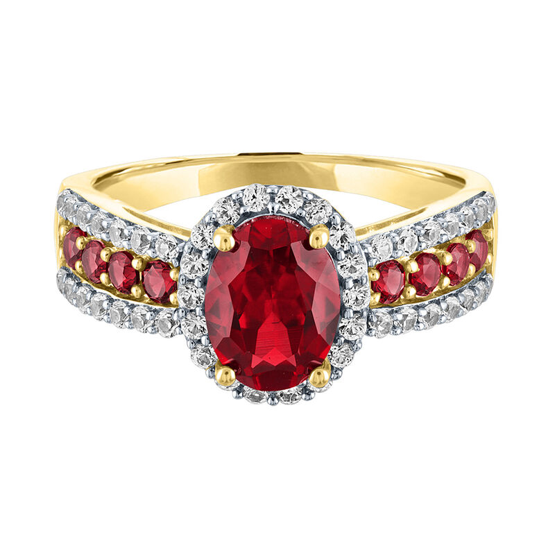 Lab Created Ruby &amp; White Sapphire Ring in 10K Yellow Gold