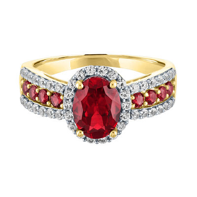 Lab Created Ruby & White Sapphire Ring in 10K Yellow Gold