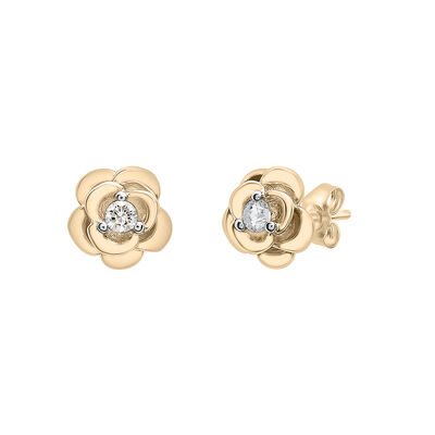 Diamond Flower Stud Earrings in 14K Yellow Gold (1/10 ct. tw.)