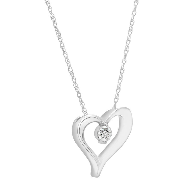 Diamond Single Stone Heart Pendant in 10K White Gold &#40;1/10 ct. tw.&#41;