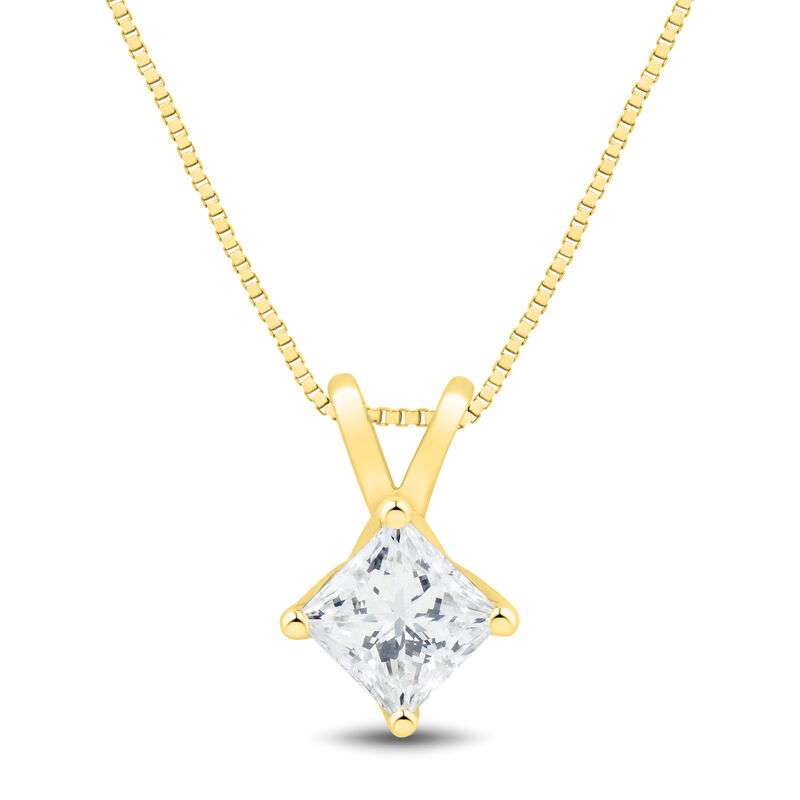 Lab Grown Diamond Princess-Cut Solitaire Pendant In 14K Gold