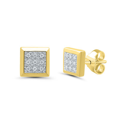 Men’s Diamond Cluster Earrings in 10K Yellow Gold (1/10 ct. tw.)