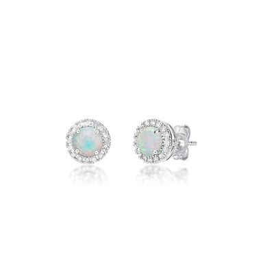 Lab Created Opal & 1/7 ct. tw. Diamond Earrings in Sterling Silver