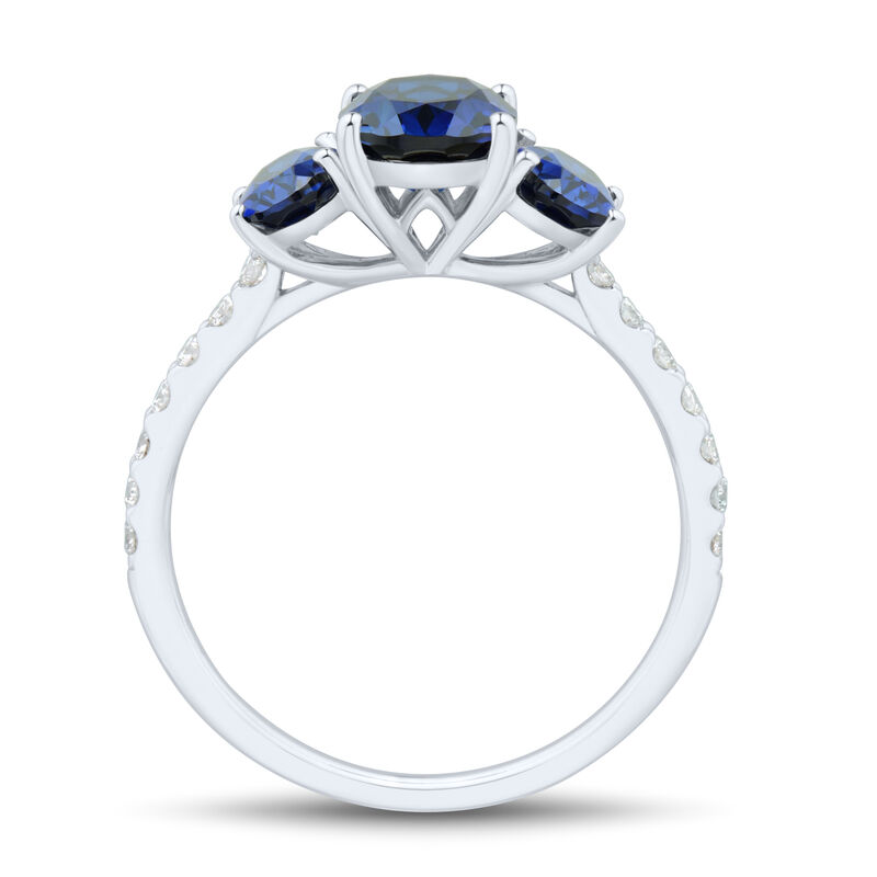 Lab-Created Blue Sapphire and Lab Grown Diamond Three-Stone Ring in 10K White Gold &#40;1/5 ct. tw.&#41;