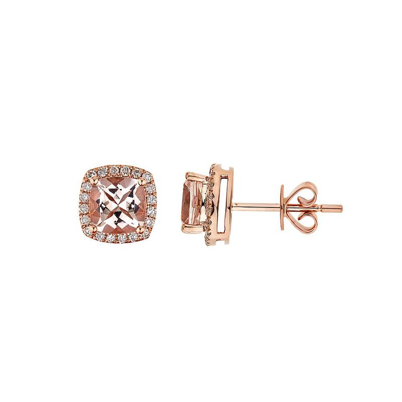 Morganite &amp; 1/8 ct. tw. Diamond Stud Earrings in 10K Rose Gold