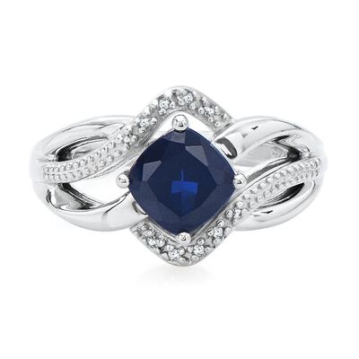 Lab Created Blue Sapphire & Diamond Ring in Sterling Silver