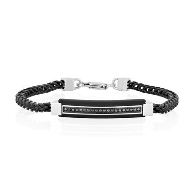 Franco Bracelet in Stainless Steel with Black Diamonds, 7MM, 8.5” (1/5 ct. tw.) 